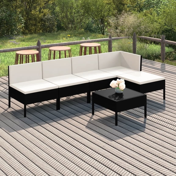 vidaXL 6 Piece Patio Lounge Set with Cushions Poly Rattan Black, 3094372
