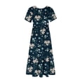 thumbnail image 6 of Wycnly Summer Dresses for Women Womens Summer Dresses Loose Flowy Pleated Swing Tunic Long Dresses with Pocket Women Elegant Floral Print Crewneck Short Sleeve Maxi Sun Dress, 6 of 6