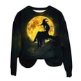thumbnail image 4 of Womens Fleece Lined Sweatshirts Oversized Drop Shoulder Crewneck Sweat Shirts Loose Casual Halloween Graphic Sweater Black, M, 4 of 6