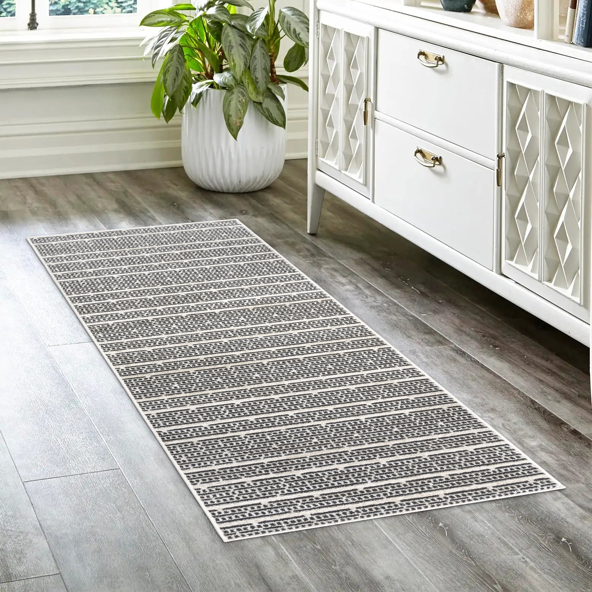 Gertmenian Missha Dario Modern/Contemporary Striped Beige Black Indoor Area Rug, 2x6 Runner