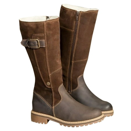 

Ferndule Women Biker Boot Low Heel Riding Boots Zip Up Wide Calf Bootie Slip Resistant Chunky Winter Shoes Outdoor Booties Buckle Comfort Brown 7.5