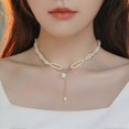 thumbnail image 2 of Double Layer Faux Pearls Choker Necklace Adjustable Fine Workmanship Elegant Valley Flower Decor, 2 of 4