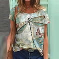 thumbnail image 3 of Camiseta informal Vintage con temática de animales para mujer, Tops básicos de manga corta con cuello redondo, Camiseta holgada con estampado de libélula 3D para mujer 2022, 3 of 5