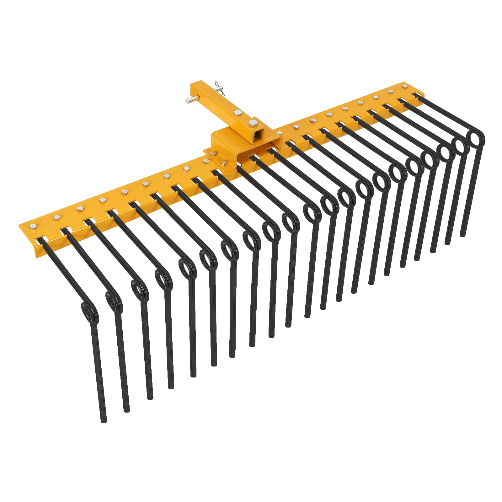 60-Inch Heavy Duty Pine Straw Landscape Rake &ndash; 21 Powder-Coated Spring Steel Tines with 2 Receiver Hitch &ndash; Rust-Resistant Tow-Behind Rake for Tractors