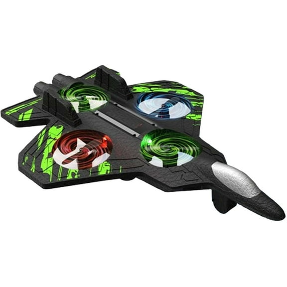 3-Battery Version RC Stunt Fighter Plane Toy, Foam Remote Control Plane with 360 LED Lights, 3 Speeds Adjustable Drone Quadcopter for Beginners Holiday Gift, 9.7*7*1.8in, Green