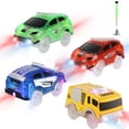 thumbnail image 1 of Tracks Cars Only Replacement, Flex Track Race cars for Magic Tracks Glow in the Dark, LED Lights Up Battery Operated Snap N Glow Trax cars Accessories, Compatible with Most Car Tracks for Kids (4pack, 1 of 5
