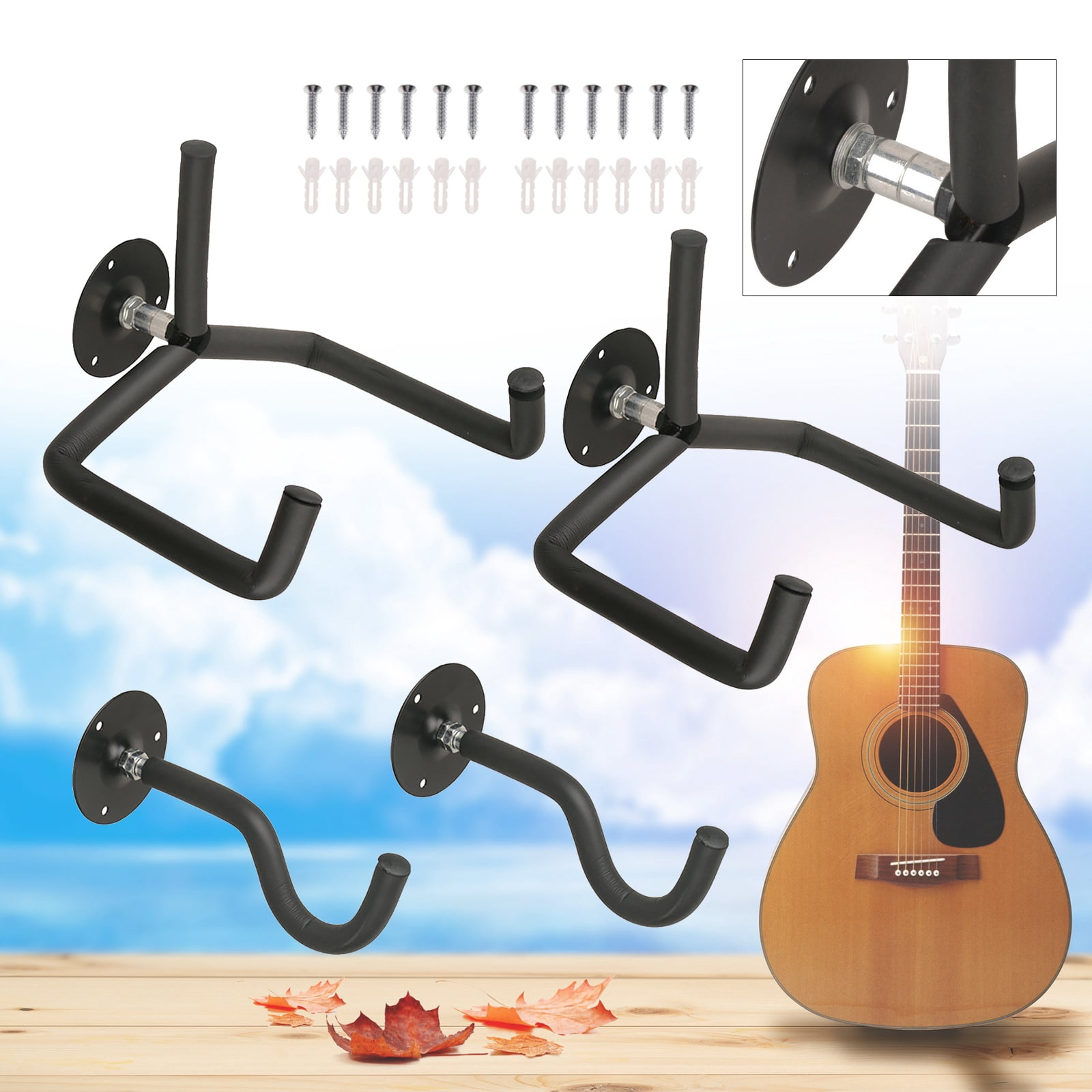 Guitar Wall Mount Acoustic/Electric/Classical Guitar Wall Hanger Slat Wall Horizontal Guitar Holder Bass Stand Rack Hook (2 sets))