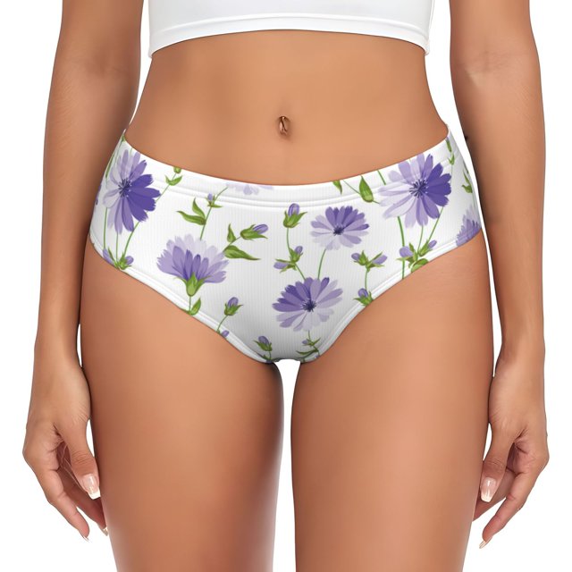 Balery Purple Chicory Ropa Interior de Algodón para Mujer con Dibujo – Braguitas Cómodas y Elásticas, Estilo Clásico-Small