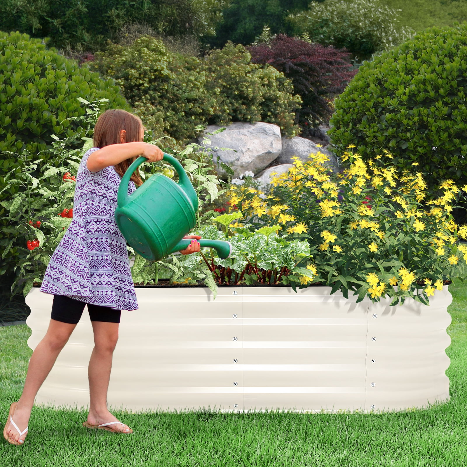Aoodor Metal Raised Garden Bed - 59'' x 15'' x 17''(H) - Perfect Fusion of Aesthetics and Practicality - Beige