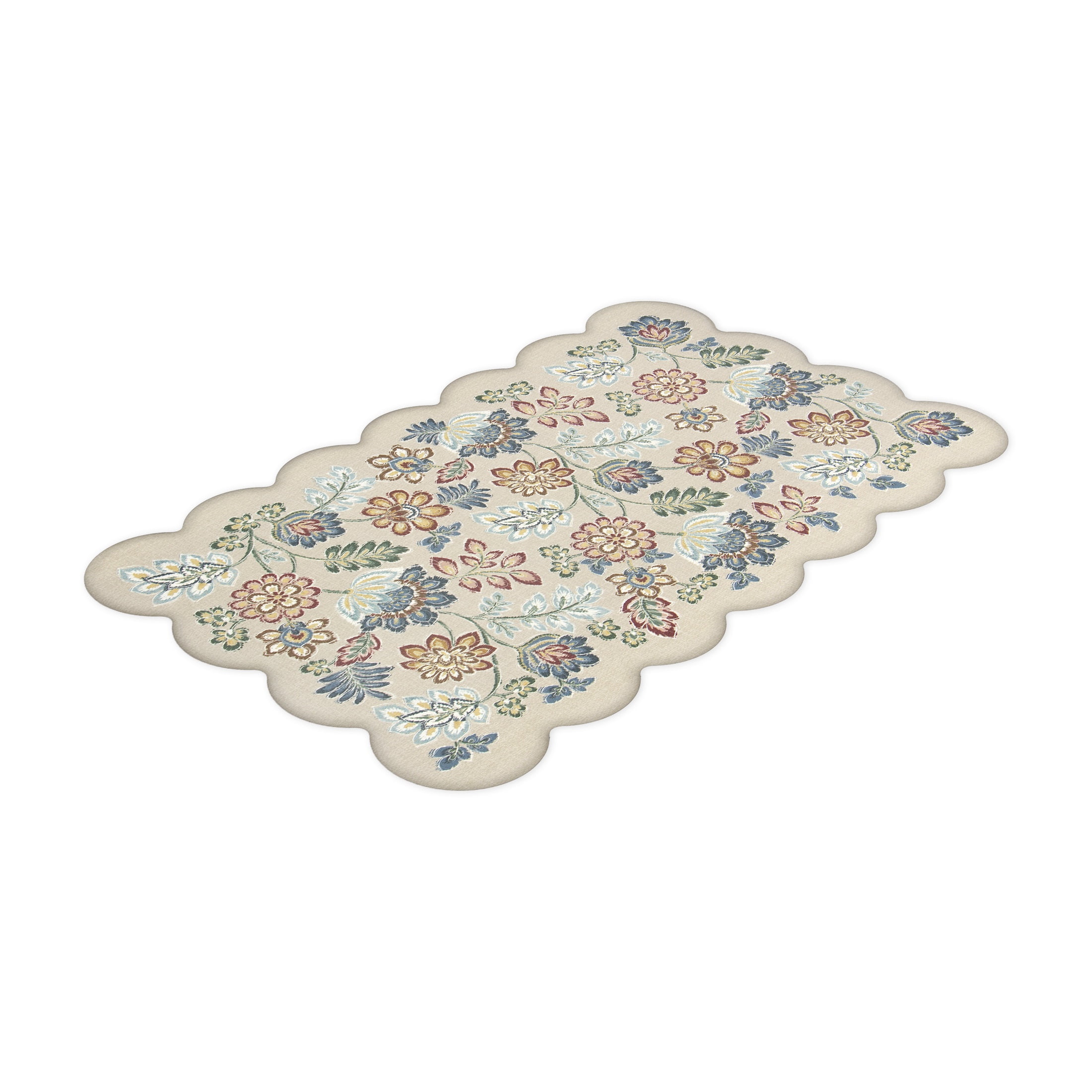 Mainstays Jacobean Scalloped Edge 18 in x 30 in Anti-Fatigue Kitchen Mat, Beige