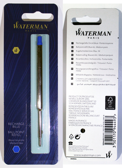 Medium Blue Ink Waterman S0944490 Ballpoint Pen Refill 
