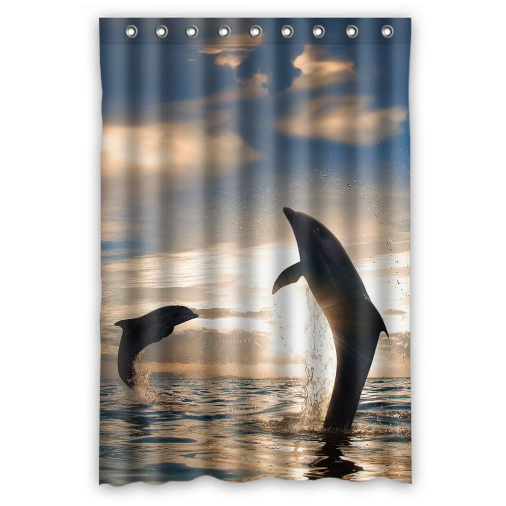 ZKGK Dolphins Waterproof Shower Curtain Bathroom Decor Sets with Hooks