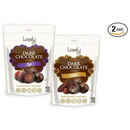 Premium Dark Chocolate Dates & Figs (Combo 2-Pack) - Lovely Candy Co. (2) 6oz Bags - NON-GMO, NO HFCS, Kosher & Gluten-Free | Consciously crafted in the USA! Dates & Figs Combo
