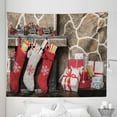 thumbnail image 1 of Cozy Tapestry, Christmas Themed Photo of Hanged Stuffed Stockings on Log and Gift Boxes, Fabric Wall Hanging Decor for Bedroom Living Room Dorm, 5 Sizes, Multicolor, by Ambesonne, 1 of 1