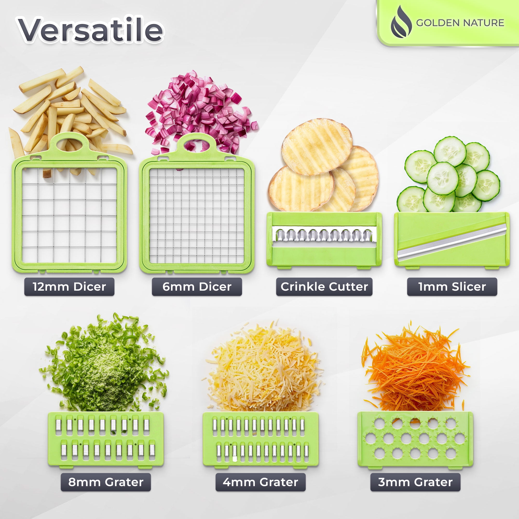 Golden Nature Vegetable Chopper, 14-in-1 Multifunctional Veggie Cutter, Dicer & Slicer, Kitchen Tools for Salad & Food