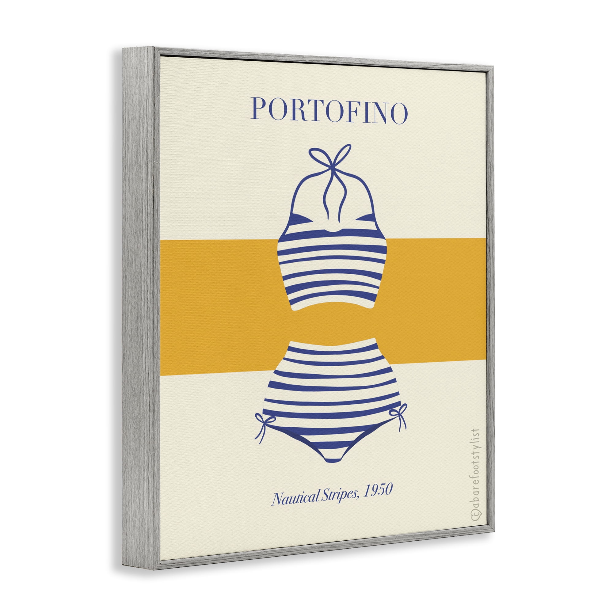 Stupell Industries Portofino Striped Bikini Gray Framed Giclee Art, design by A Barefoot Stylist