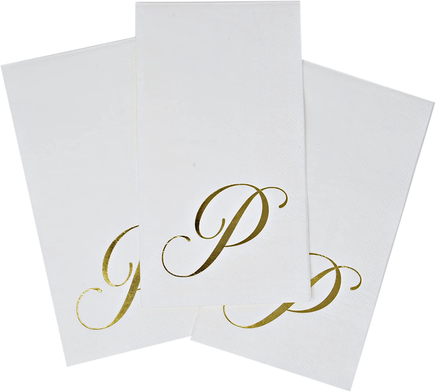 Gift Boutique Disposable Guest Napkins, Gold Foil Monogram Letter P, 100 Count, White Paper Party Napkins for Weddings, Bathroom & Events