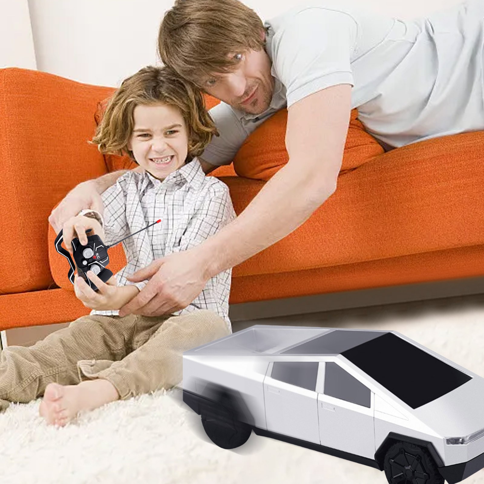 Remote Control Cars Pickup Trailer Model Kit Cyber Truck Toy with Light & Sound Pull-Back Race Car