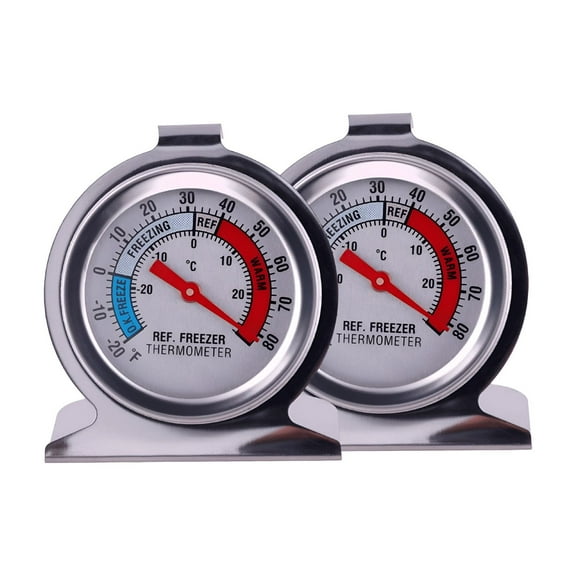 GJX 2Packs Refrigerator Thermometer Freezer Fridge Room Thermometer Large Dial Thermometer,Stainless Steel Monitoring Thermometer with Hook and Panel Base Hang or Stand for Home Kitchen,Restaurants