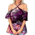 thumbnail image 4 of Mujeres Verano Sexy Cruz Halter Cuello Hombro Manga Corta Impreso Elegante Casual Túnica Camisas Tops Pompotops hfajkhk133259, 4 of 6