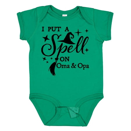 

Inktastic I Put a Spell on Oma and Opa Witch Hat and Broom Boys or Girls Baby Bodysuit