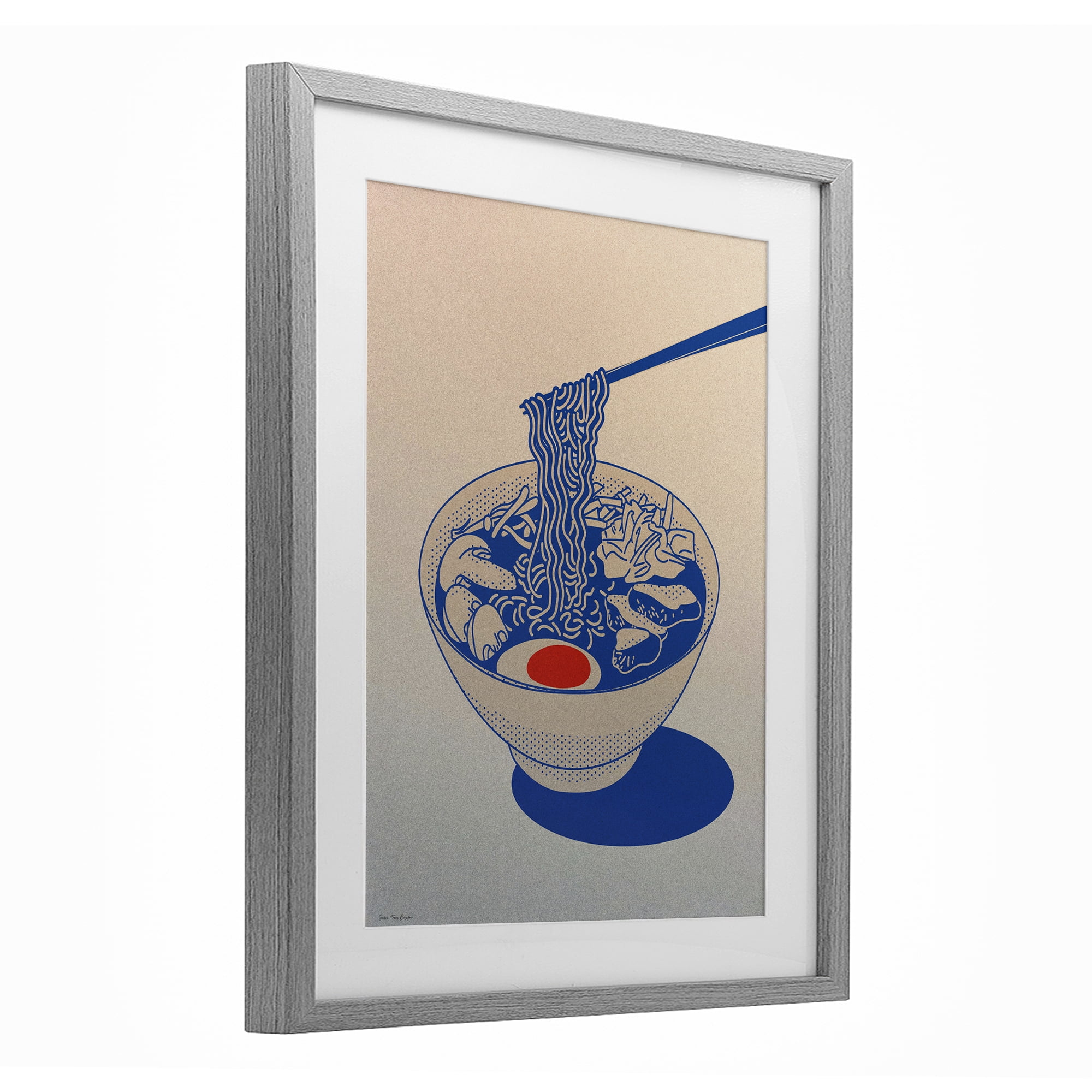 Ramen Noodle Bowl Gradient Gray Framed Print Under Glass, design by Seven Trees Design