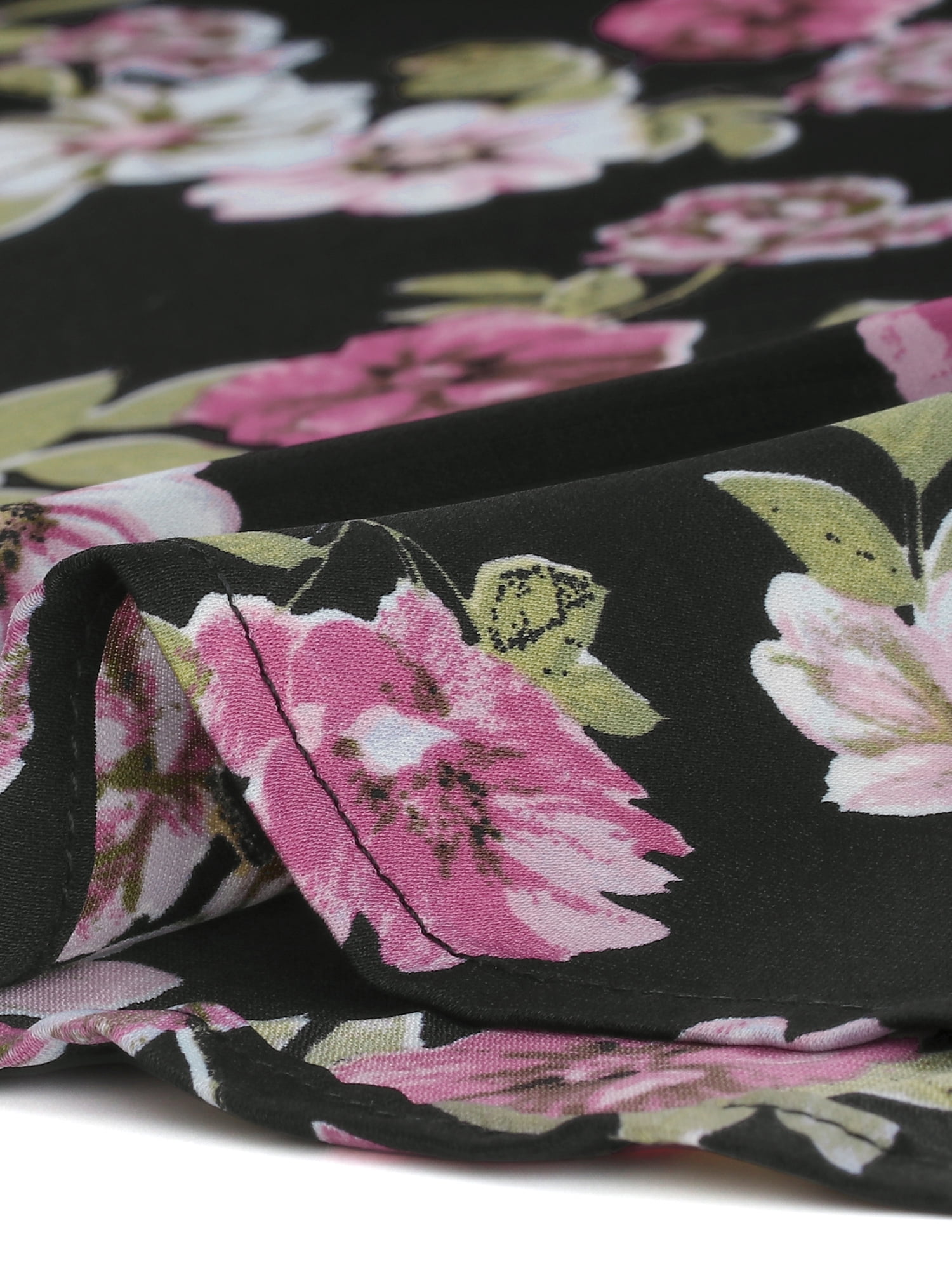 Unique Bargains Women's Plus Size Layered Sleeve V Neck Floral Tops Tunics 4X Black