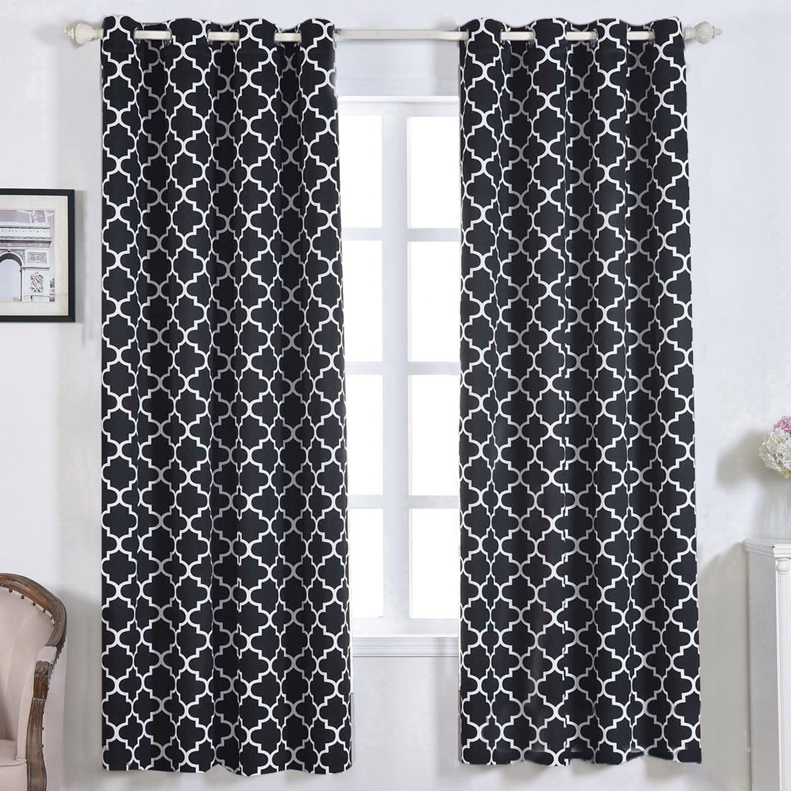 Lattice Print Curtains | 2 Packs | Black and White Lattice Curtains