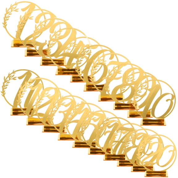 TEHAUX Elegant Golden Acrylic Table Number Cards for Wedding Reception 120 with Base 20 pcs