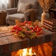 thumbnail image 4 of geerera Fall Mini Wreath Candle Ring with Maple Leaves & Berries, Artificial Harvest Accent for Pillar Candles, Rustic Tabletop Decor for Thanksgiving & Halloween, 4 of 7