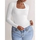 thumbnail image 5 of Camisetas de Larga para Mujer, Blusas de Cuello Cuadrado, Blusas de Punto Acanalado para Adolescentes, Blusas , Ropa de Moda de Otoño M, 5 of 7