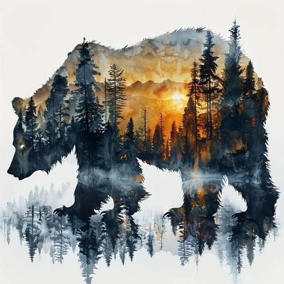 Forest Bear Diamond Art Kits for Adults, DIY 5D Diamond Painting Kits for Beginners, Round Full Drill Diamond Dots Paintings,Diamonds Pictures Gem Art for adults Crafts Home Decor 13.78x13.78in