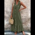 thumbnail image 3 of Vestido de Verano para Mujer, de Algodón, Estilo Bohemio, de , Sin Mangas, con Volantes Escalonados, Maxivestido . Verde S, 3 of 5