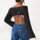 thumbnail image 5 of TaTaai Women's Fashion Casual Solid Color Round Neck Long Sleeve Cropped Cover Up Ladies Summer Lightweight Soft Polyester Blouse Top for Daily Beach Party Vacation All Season Wear Gift, 5 of 5
