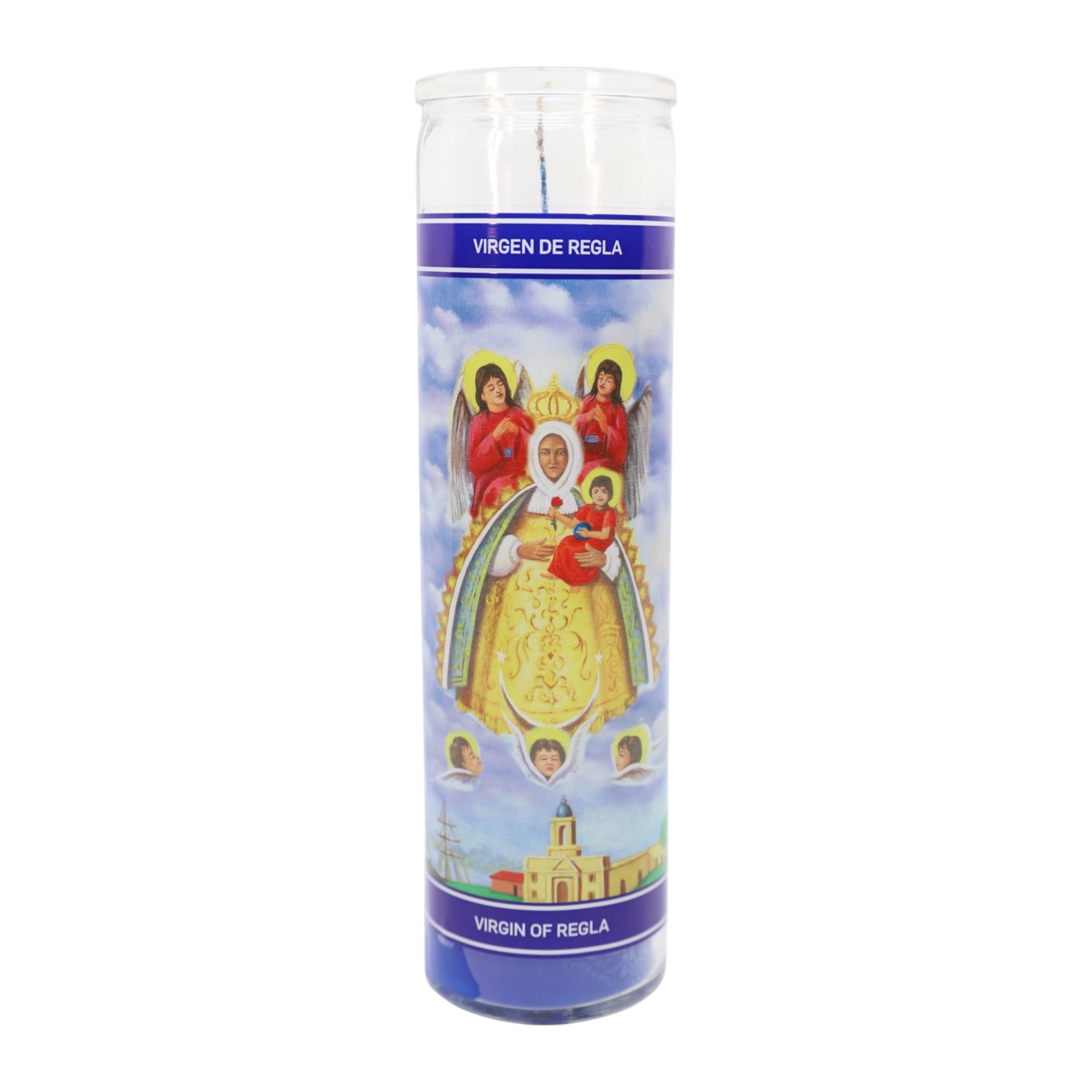 (4 pack) MagicLight Religious Candles 9.6 oz - Glass Jar, Unscented, Vir Of Regla Blu