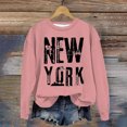 thumbnail image 2 of VBARHMQRT Chandails à Capuche Mignons pour Femmes Chandail Décontracté Col Rond New York City Imprimé Lettres Anglaises, 2 of 3