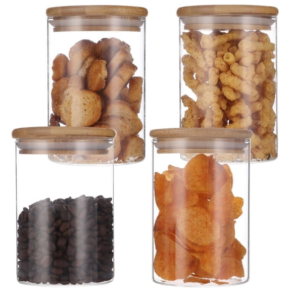 4PCS Glass Storage Jars with Bamboo Lids, 550ML Transparent Glass Canisters, Airtight Food Storage Jars, Clear Containers, Kitchen Food Organizers for Cookies Nuts Coffee Beans Spices