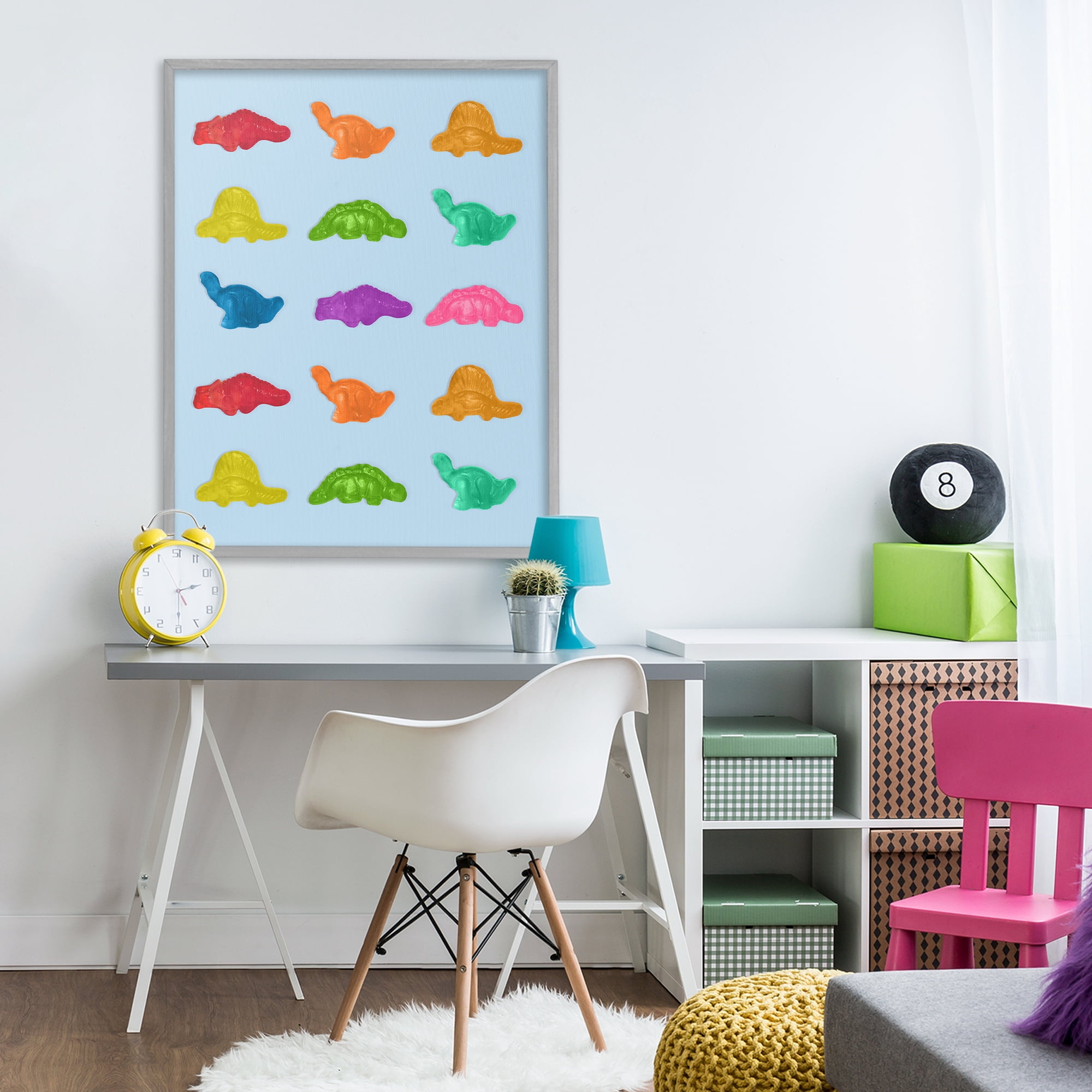 Stupell Industries Colorful Dinosaur Candies Gray Framed Giclee Art, design by LISH Creative