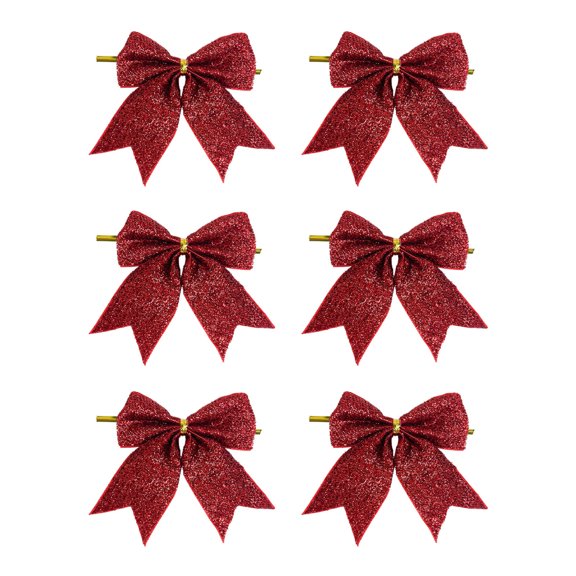 6PCS Mini Christmas Tree Hanging Bows – Small Holiday Ornaments for Tree, Wreath, Gift Wrap, DIY Crafts & Home Decorations