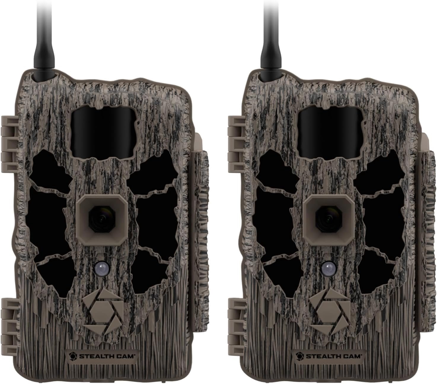 Stealth Cam Deceptor MAX Dual Sim 40MP Photo & 1440P QHD Video No-Glo LED Hunting Cellular Trail Camera, Available on AT&T & Verizon - 2 Pack + 32GB SD Cards + Solar Panels & Microfiber Cleaning Cloth