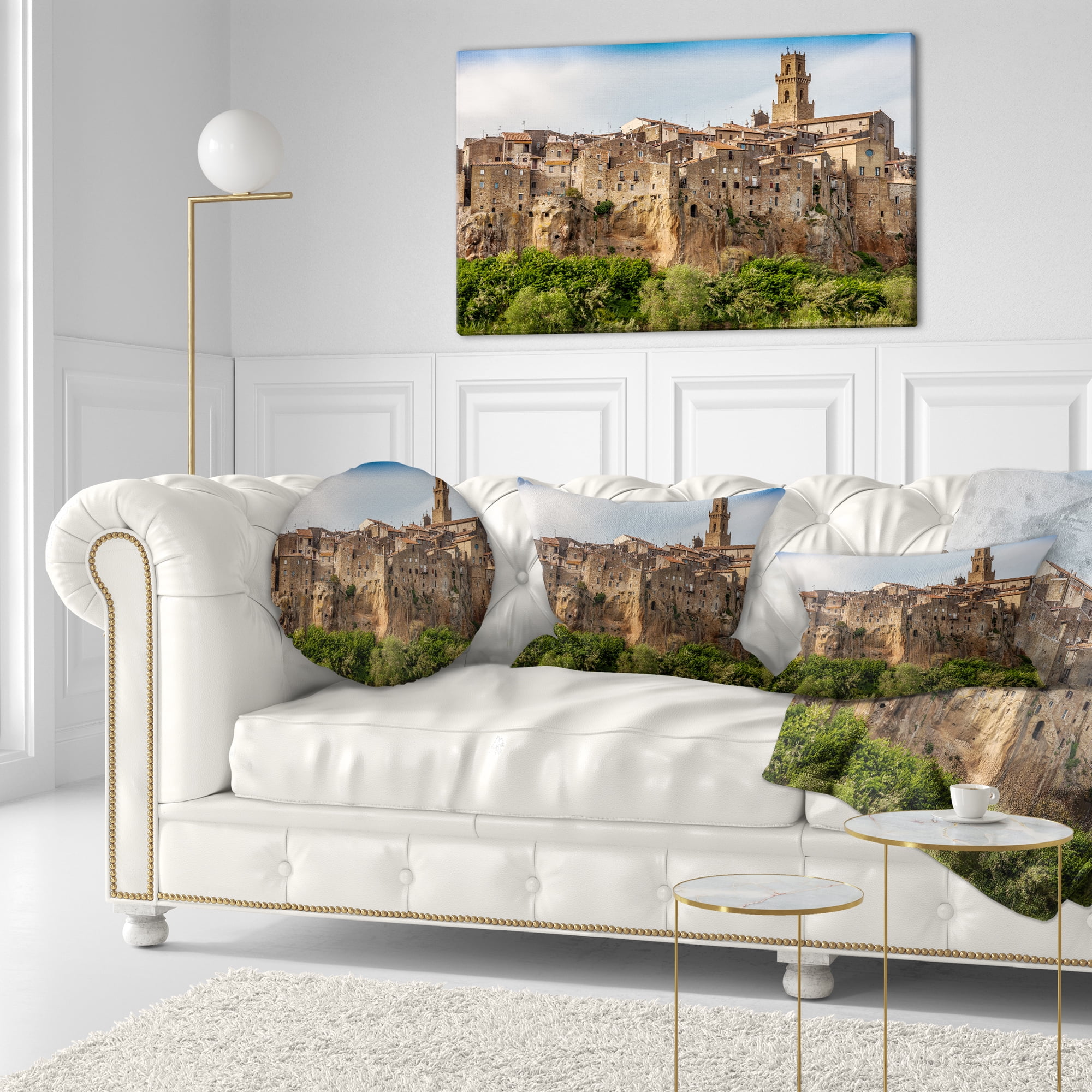 Designart Pitigliano City on the Cliff in Italy - Landscape Printed Throw Pillow - 12x20