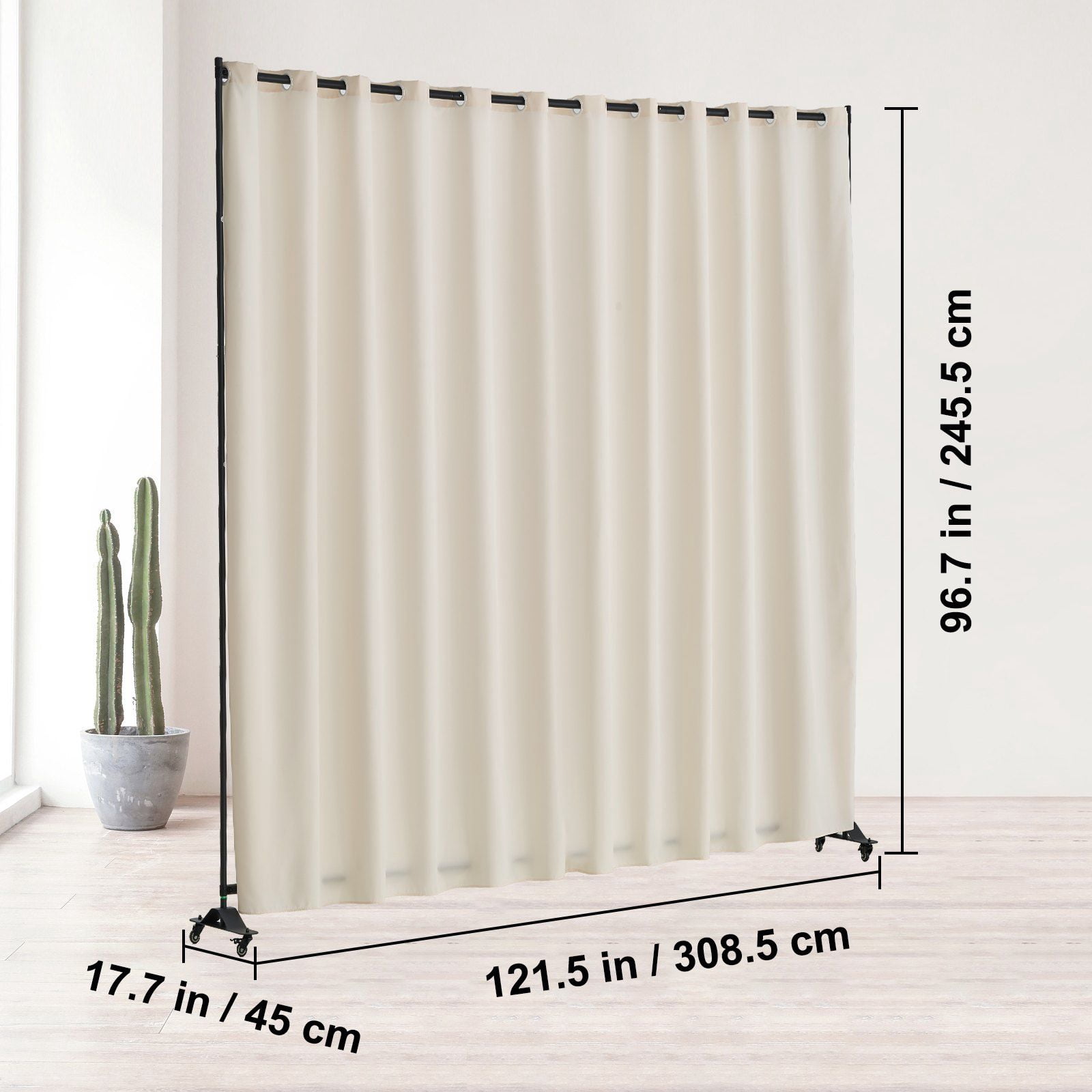 Extra Wide 8-Panel Room Divider on Casters, Mobile Privacy Screen for Large Spaces, Office, Studio - Beige