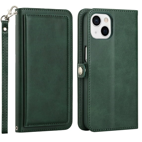 iPhone 13 Phone Case, Strong Protective Kickstand Wallet Compartments Multi-Function for iPhone 13 Phone Case Green