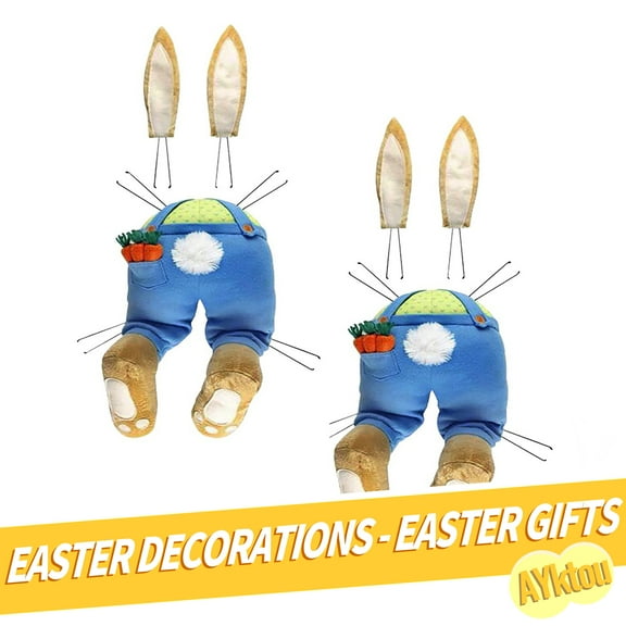 AYktou 2PCS Easter Door Decorations Bunny Butt Plush Wreath Kit Easter Spring Outdoor Indoor Hanging Welcome Sign Wreath Attachment Craft Supplies Ideas