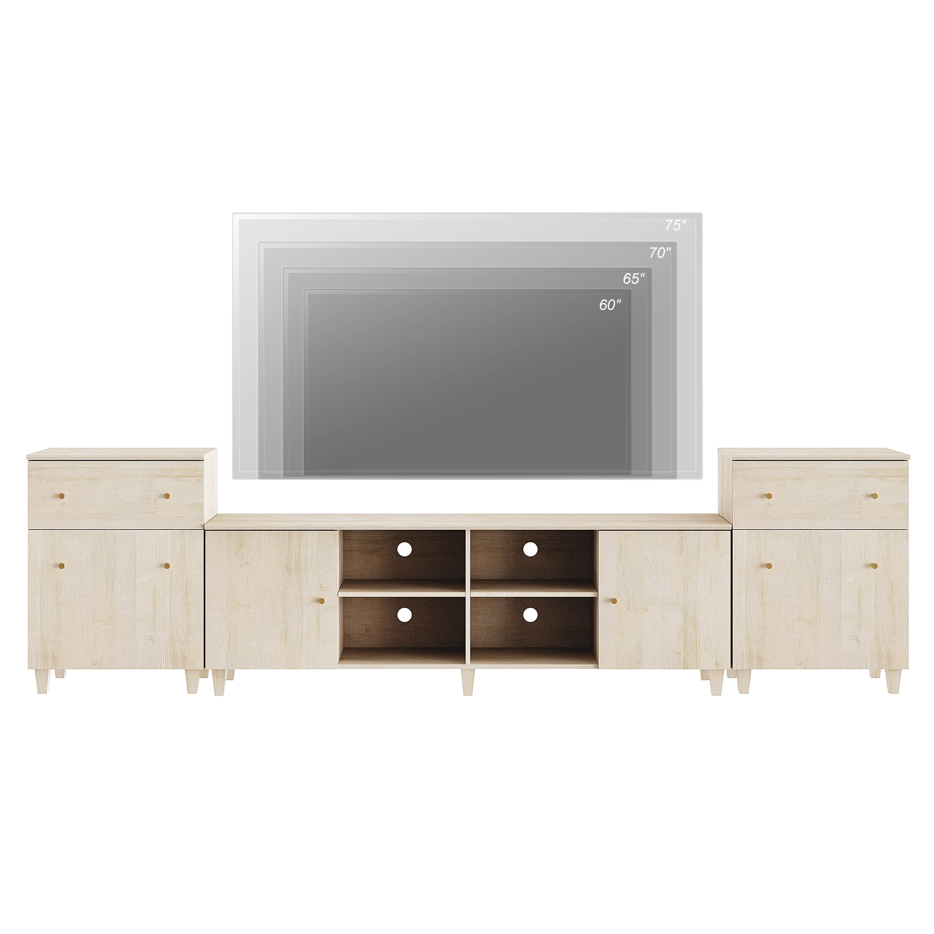 WAMPAT 3-in-1 TV Stand with Cabinets and Drawers, Modern Wood Entertainment Center Media Console for 75+ inch TVs, Light Oak
