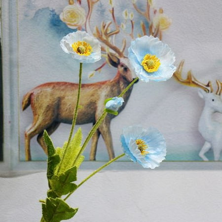 KABOER Artificial Wild Poppy Spray Silk Flower Stem with 4 Heads Quality Artificial (Best Quality Silk Flowers)