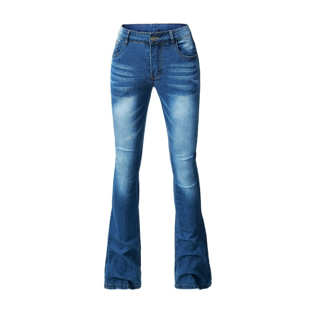 Bigersell Cute Jeans Plus Size Jeans Sale Black Jeans Ladies Slim Straight Denim Pants Button Closure Washed Distressed Cargo Jeans Female Fitted High Waist Cropped Pants Style J-64 Dark Blue L