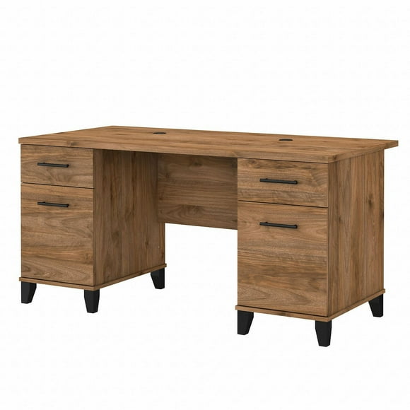 Bush Furniture Somerset 60W Office Desk with Drawers in Fresh Walnut