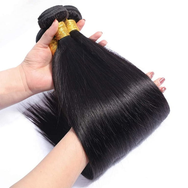 14 16 18 Inch Human Hair Bundles Straight Hair 3 Bundles 10A 100 Unprocessed Brazilian Hair Bundles Straight Bundles Human Hair Weave Bundles Human Hair for Black Women Natural Color Walmart