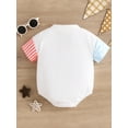 thumbnail image 4 of vera natura Baby 4th of July Romper Short Sleeve Snap Shoulder Letter Embroidery Bodysuit Summer Playsuit, 4 of 9